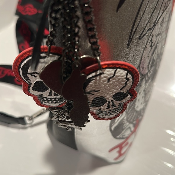 NWT Ed Hardy Love Kills Slowly Silver and Black Backpack Convertible. main image 9